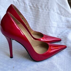 Stuart Weitzman Red Patent Pointed-Toe Stiletto Pumps